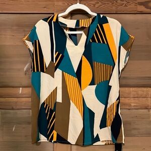 luck Lisa Teal and cream, abstract shirt